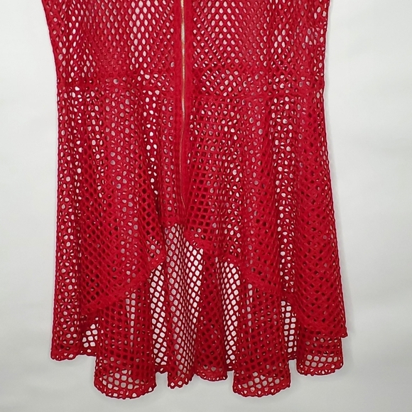 Fish Net Zip Front Peplum Top Size 3X Red Sleeveless Open Weave Tunic Stretch - Picture 4 of 12